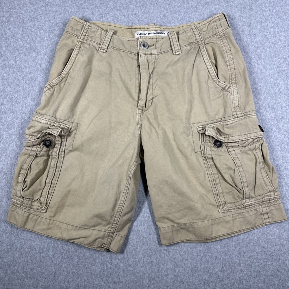 American Eagle Cargo Shorts Men's 32x10 Beige Khaki Classic Fit Outdoor Hiking